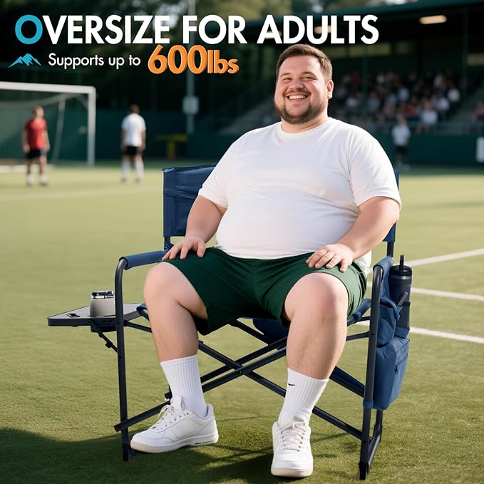 PORTAL 27" Oversized Director Camping Chair with Cooler, Heavy Duty Folding Chair for Adults Supports 600 LBs, Portable Outdoor Chairs for Outside Sports, Camping, Concert