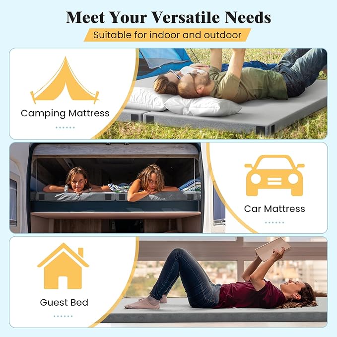 Goplus Memory Foam Camping Mattress, Portable Roll up Sleeping Pad w/Anti-Slip Bottom, Travel Bag, Single/Twin Waterproof Floor Mat, Guest Bed