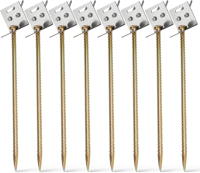 Ground Anchors 16" Large Ground Nail Stake with Brackets 8pcs Earth Anchors Mobile Home Storage Shed Anchor Kit Swing Set Anchors for Metal Swing Set Playset Tie Down