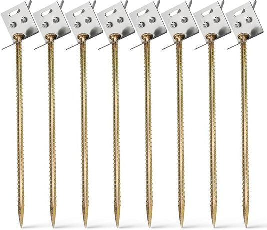 Ground Anchors 16" Large Ground Nail Stake with Brackets 8pcs Earth Anchors Mobile Home Storage Shed Anchor Kit Swing Set Anchors for Metal Swing Set Playset Tie Down