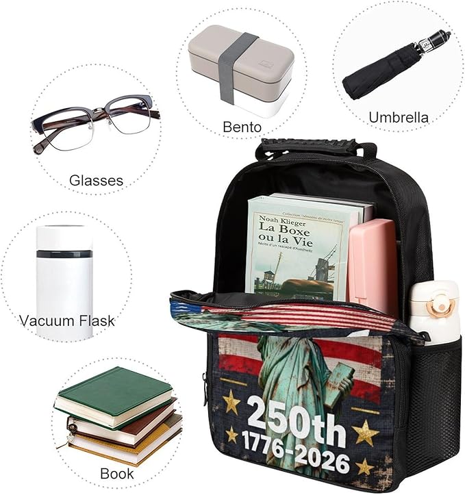 Men Women Lightweight 250th Anniversary 1776-2026 Patriotic Freedom Art Backpack Large Capacity Carry On Bag With Padded Straps for Sports Work Walking Cycling