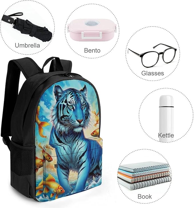 Backpack Anti-Theft Multipurpose Large Capacity Carry On Bag, Trippy Tiger Goldfish Camping Outdoor Backpack With Side Pockets