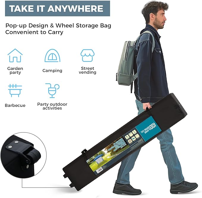 GREEN PARTY Pop Up Canopy Tent 10x10 with 1 Sidewall and 6 Pockets, One Push Set Up Ootdoor Instant Tent Canopy with Vented Roof, & Wheeled Carry Bag for Patio Camping Beach, Blue