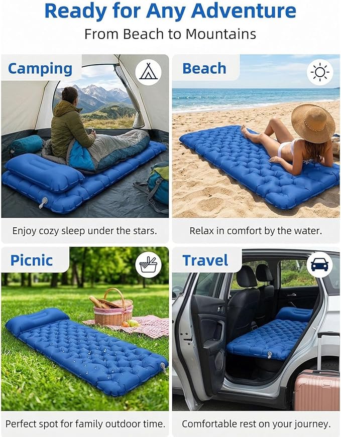 Lounge Mat - Your Portable Chill Zone Thick Memory Foam Sleeping Pad for Outdoor Camping Self Inflating Air Mattress with Pump Folding Backpacking Bed Mat Hiking Essentials Gear(Yellow)