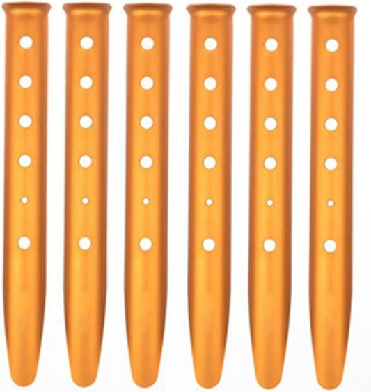 Ogrmar Aluminum Tent Stakes for Camping in Snow and Sand Tent Boating Hiking Backpacking Picnic Shelter Shade Canopy Outdoor Activity Pack of 6 (Orange, 6Pcs)