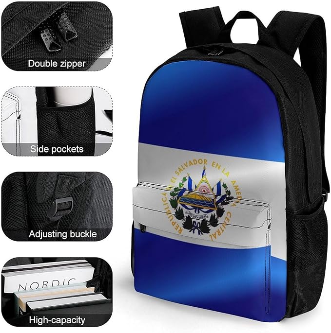 Lightweight Daypack for Camping Business Walking Cycling, Large Capacity Anti-Theft Multipurpose Bookbag, Flag Of El Salvador Gym Outdoor Hiking Backpack