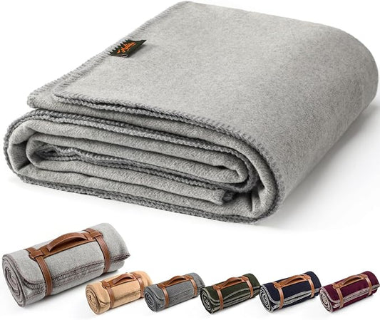 Merino Wool Blend Camping Blanket Ultra Warm, Moisture Wicking, Portable Outdoor Blanket for Camping, RV Trips, Adventures, Picnic, Bushcraft Survival Kits, Large 86"x62"