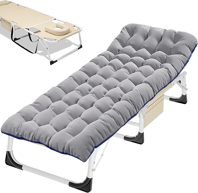 ABORON Folding Camping Cot W/Mat for Adults, Adjustable Heavy Duty Outdoor Bed,1200 D Layer Oxford Travel Camp Cots