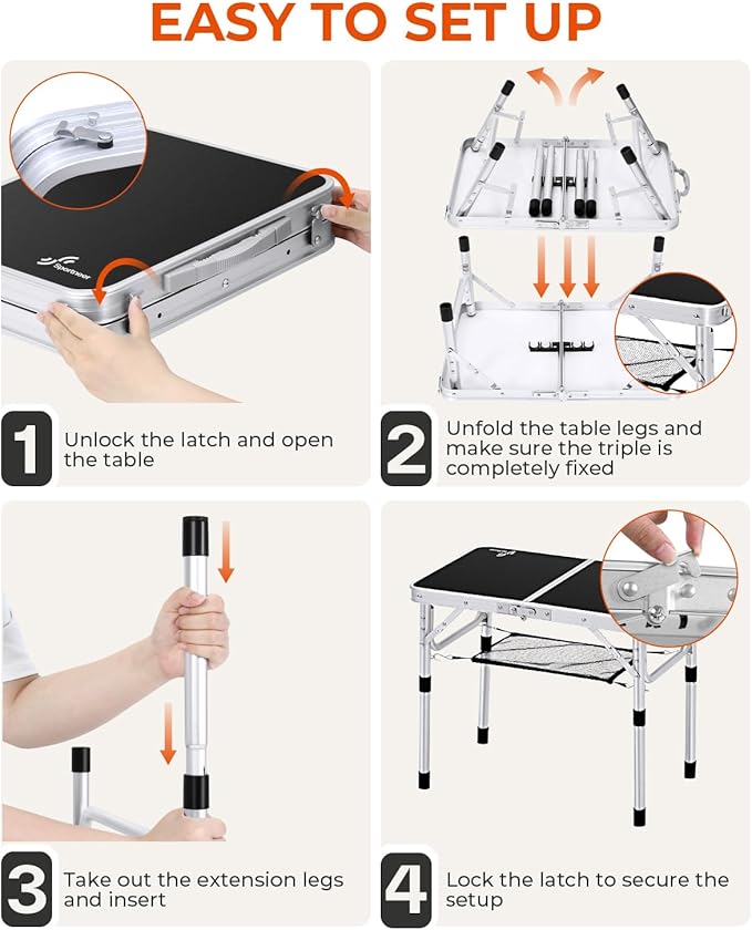 Sportneer Folding Table: Adjustable Height Camping Essentials 23.6" L x 15.7" W 2 Height with Mesh Layer - Compact & Portable Small Folding Table for Outdoor Camp Garden Picnic BBQ Dining Cooking
