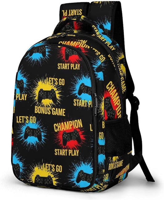 Casual Travel Laptop Backpack Games Joystick Play Video Game, Lightweight Anti Theft Computer Bag with Large Capacity for Men Women College Work