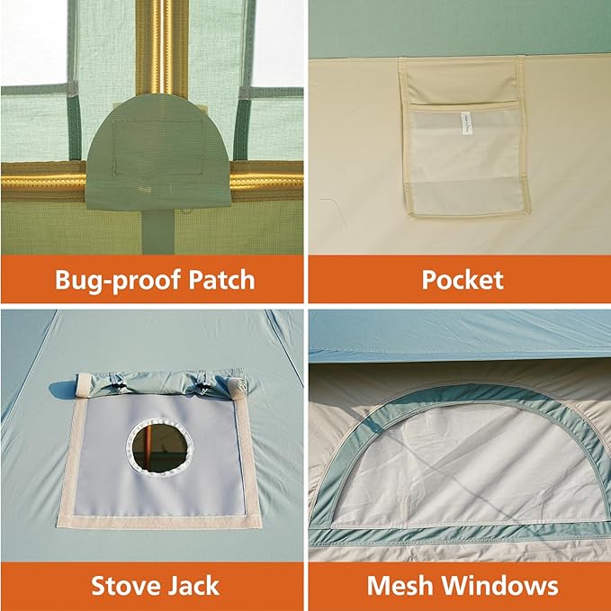Canvas Bell Tent - 4 Seasons Glamping Tent with Stove Jack for Family Camping - Waterproof