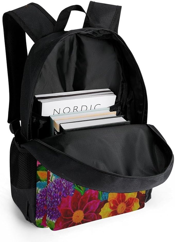 Rucksack Polyester Anti-Theft Multipurpose Colorful Sugar Skull Floral Bookbag Big Capacity Travel and Sport Backpack Rucksack With Side Pockets