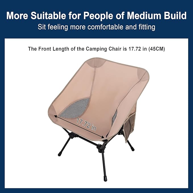 Camping Chair Portable Lightweight Camping Chairs for Adults Foldable 600D Oxford Ultralight Backpacking Chair with Breathable Mesh and Pocket for Outdoor Travel Hiking,Beige