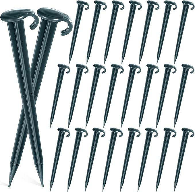 Vicenpal 24 Pcs 7 Inch Plastic Yard Stakes Inflatables Heavy Duty Plastic Garden Stakes for Tent Ground Replacement Outdoor Fence Lawn Pegs Landscape Staples Halloween Christmas Decorations (Green)
