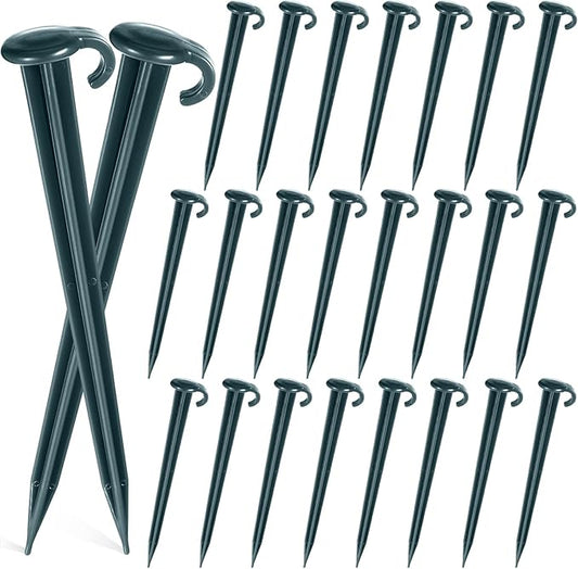 Vicenpal 24 Pcs 7 Inch Plastic Yard Stakes Inflatables Heavy Duty Plastic Garden Stakes for Tent Ground Replacement Outdoor Fence Lawn Pegs Landscape Staples Halloween Christmas Decorations (Green)