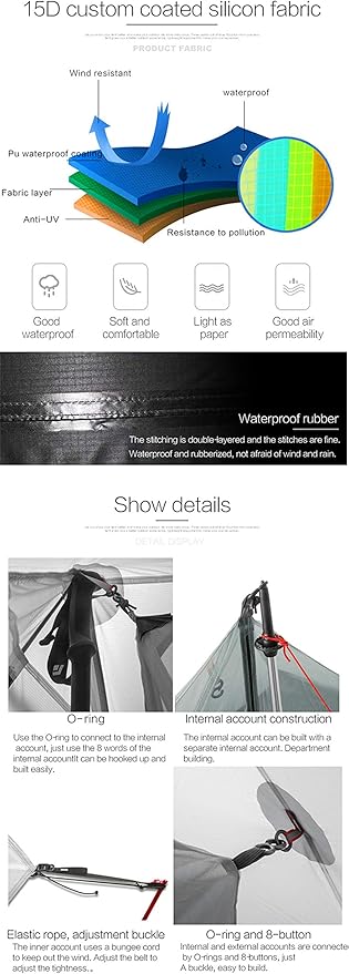 3F UL GEAR Lanshan 2 Person Tent Hiking Ultralight Camping Tent Professional 15D Silnylon Rodless Trekking Pole Tent Waterproof Backpacking Outdoor for Camping, Bivvy