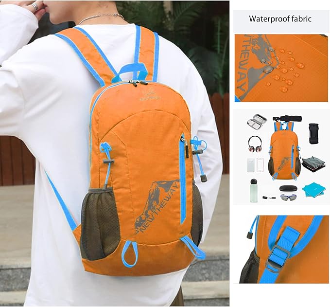Lywencom Hiking Backpack,20L Sports Lightweight Folding Waterproof Ultra-Light Backpack Suitable for Outdoor Camping Picnic(Orange)