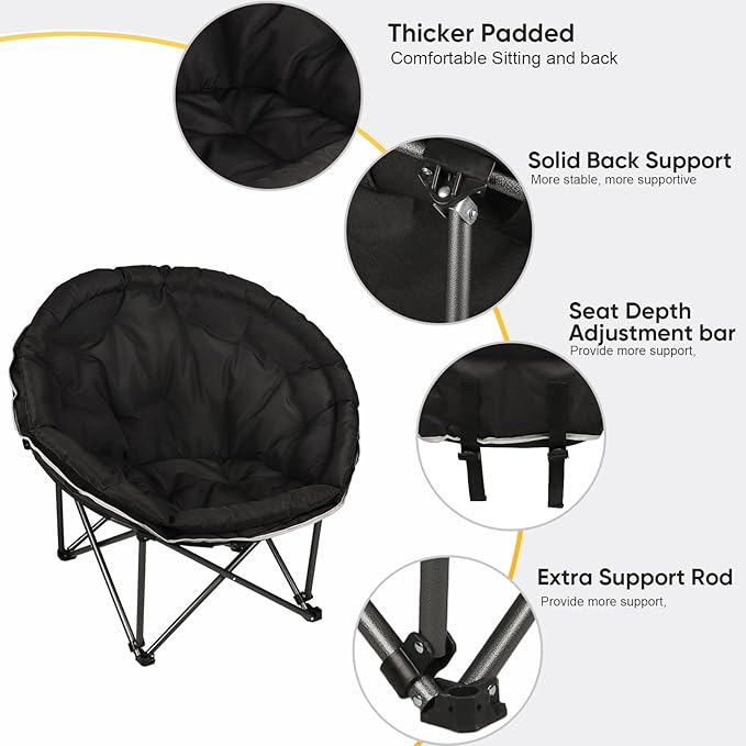 Northroad Oversized Camping Moon Chair, Outdoor Padded Saucer Folding Round Chair, Supports up to 400 lbs for Outdoor Hiking Fishing Picnic Lawn