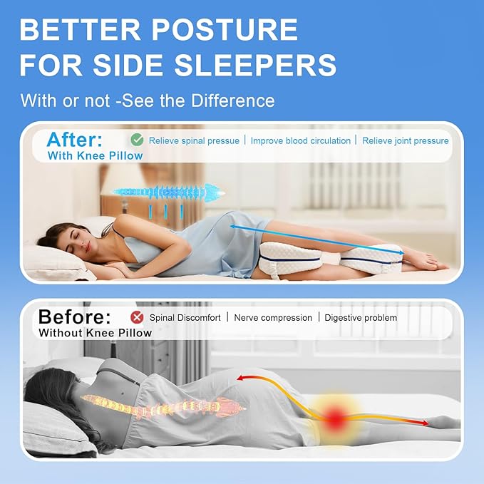 BEAUTRIP Knee Pillows for Side Sleepers Premium Memory Foam Wedge Leg Pillow Cushions Support with Washable Cover for Sciatica Back Hip Joint Knee Pain Relief (BM67-US-White)