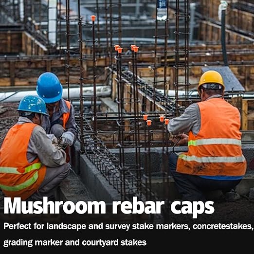 250 Pcs Rebar Caps, Size: #3-#9, Plastic Rebars Covers Caps, Mushroom Rebar Safety Cap, for Rebars Stake, Orange
