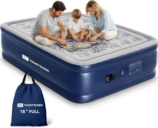 Air Mattress Full with Built in Pump,18'' Raised Inflatable Blow Up Air Bed, 3 Mins Quick Self-Inflation/Deflation Inflatable Bed for Guests & Home, Outdoor Camping and Travel, 600lbs Max