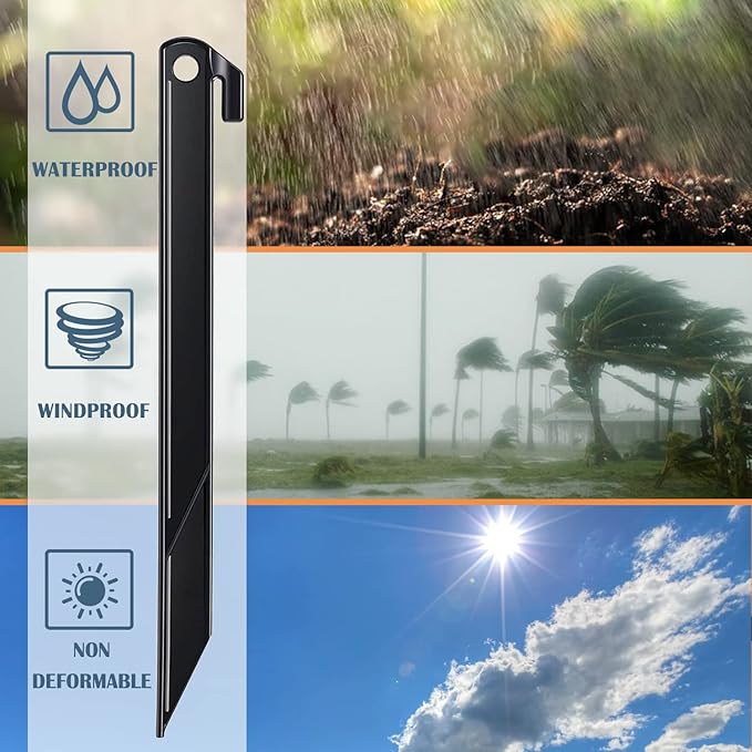 16 Pcs Plastic Stakes 12 inch Heavy Duty Tent Stakes, Replacement Inflatables Stakes, Outdoor Yard Ground Anchor for Christmas Decorations Garden Tent, Camping Accessories Black