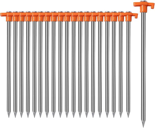 Cheardia 10 Pack Tent Stakes Heavy Duty, 9.75 Inch Yard Stakes Non-Rust Metal Tent Pegs Ground Stakes Tent Spikes for Camping Patio, Garden, Canopies, Grassland, Outdoor,Orange