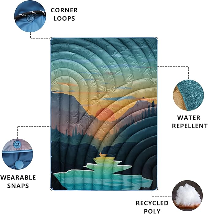 Camping Blanket,Lightweight Puffy Printed Camping Blanket Packable Outdoor Blanket for Camping,Traveling, Stadium, Hiking, Picnics