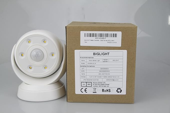 BIGLIGHT Battery Operated Motion Sensor Spotlight, Wireless LED Flood Light Indoor Outdoor, Super Bright Waterproof Security Lighting, Motion Uplight for Wall Front Door Shed Hallway, 200 Lumens
