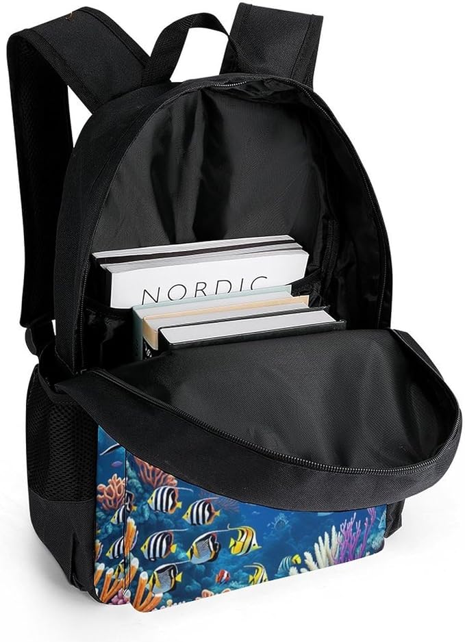 Supdreamc Rucksacks Polyester Anti-Theft Multipurpose Colorful Sea Ocean World Dolphin Tropical Fishes Coral Art Carry On Bag Large Capacity Gym Outdoor Hiking Backpack With Smooth Zippers