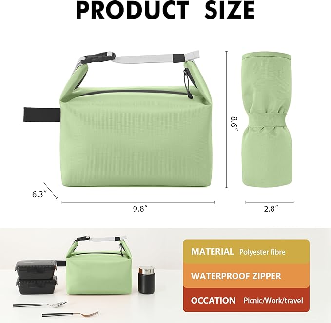 Lunch Bag for Women & Men Fresh Keep Lunch Box, Small Leakproof Cooler Bag Food Lunch Containers High Capacity Reusable Loncheras para Mujer for Work, Office, Picnic, Travel (Light Green)