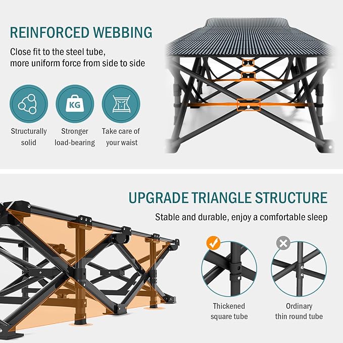 Camping Cot for Adults, Folding Bed with Comfortable Cushion, Tent Portable Sleeping Bed with Carry Bag for Camp, Office Use, Outdoor, Traveling Supports 450 lbs