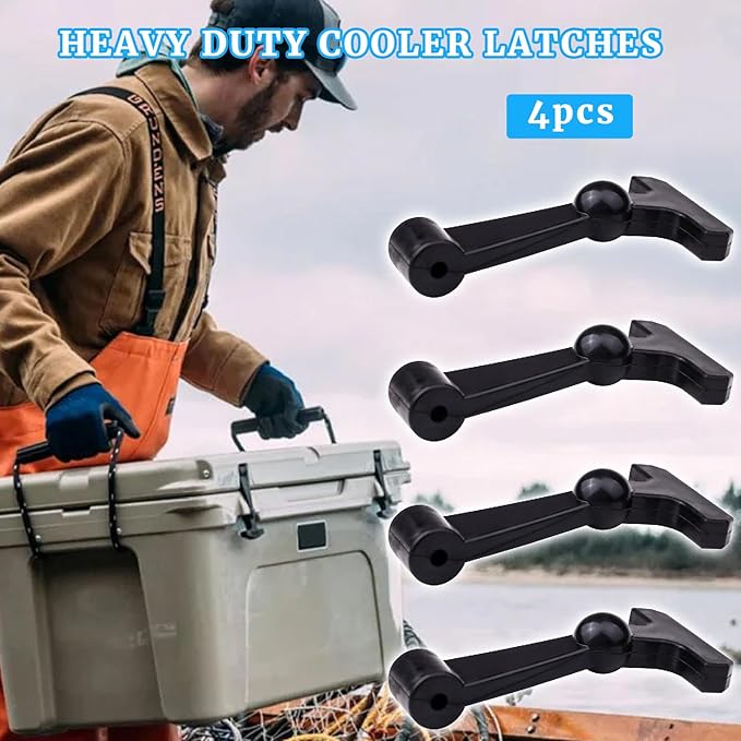 4 Pcs Heavy Duty Cooler Latches Replacement Compatible with YETI Tundra RTIC and Other Related Coolers Lid Latch Parts Accessories Ergonomically Improved Design Black