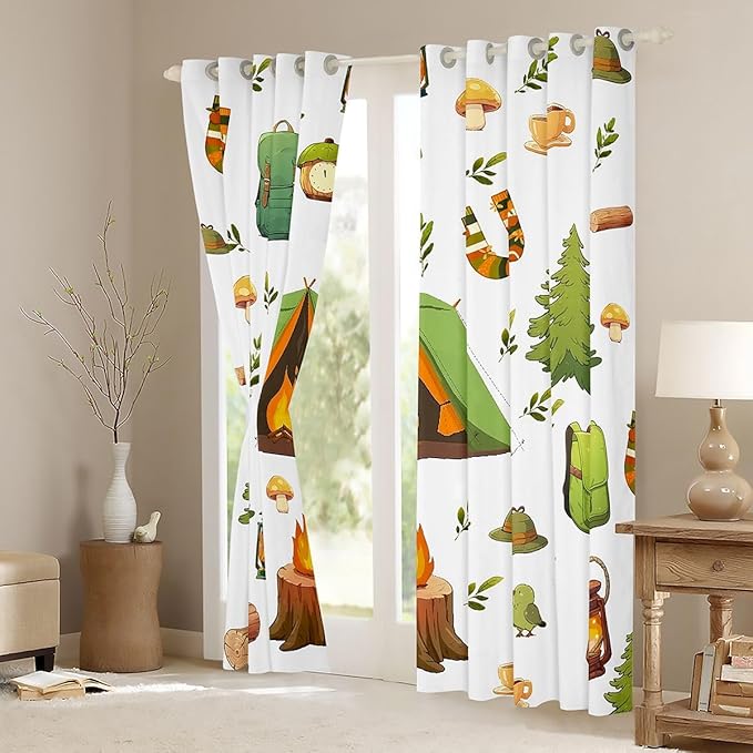 Feelyou Camping Camper Blackout Curtains Happy Camping Darkening Drapes for Bedroom Living Room Decor Camper Thermal Insulated Shades Window Treatments, 2 Panels 52 x 84 Inch