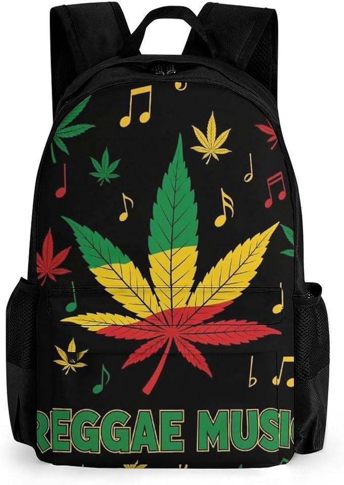 Men Women Lightweight Rasta Flag Weedleaf Leaf Reggae Music Casual Daypack Big Capacity Bookbag With Padded Straps for Gym Travel Walking Cycling