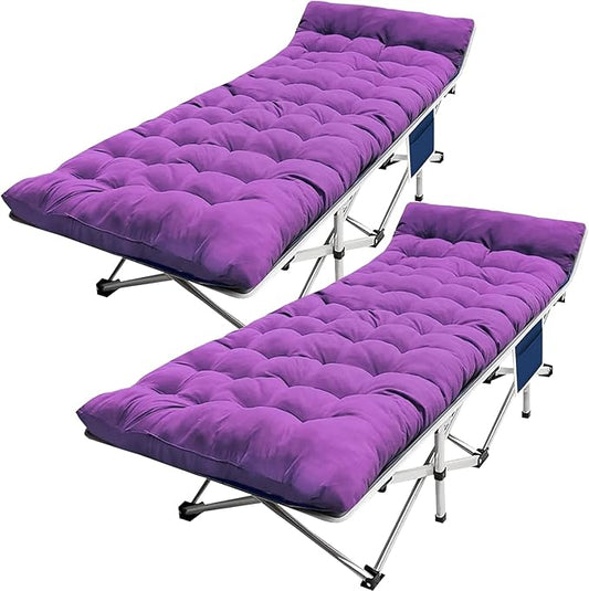 2-Pack Camping Cot Cots for Sleeping with Mattress Cots for Camping for Adults with Camfortable Pad Heavy Duty Camping Bed with Carry Bag Folding Cot for Hiking Home Office Nap Vacation