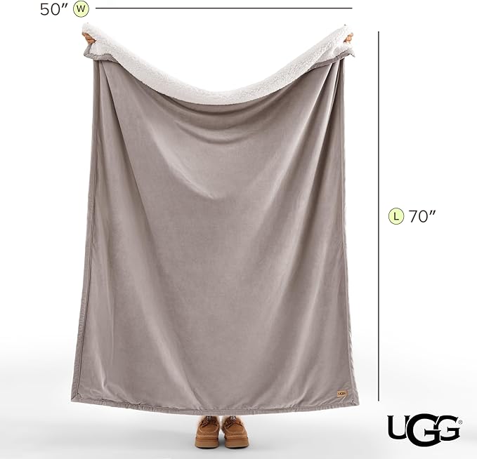 UGG Bliss Throw Blanket Plush Soft Fleece Fluffy Blankets for Bed or Couch Oversized Warm Reversible Machine Washable Medium Weight Home Decor Giftable Throw, 50-inch x 70-inch, Oyster Brown
