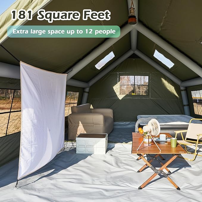 EROMMY 4/6/8/12 Person Inflatable Tent with Skylight, 4 Season Blow Up Tents with Hand Pump for Outdoor Camping & Hiking, Easy Set-up Windproof Sunproof Waterproof