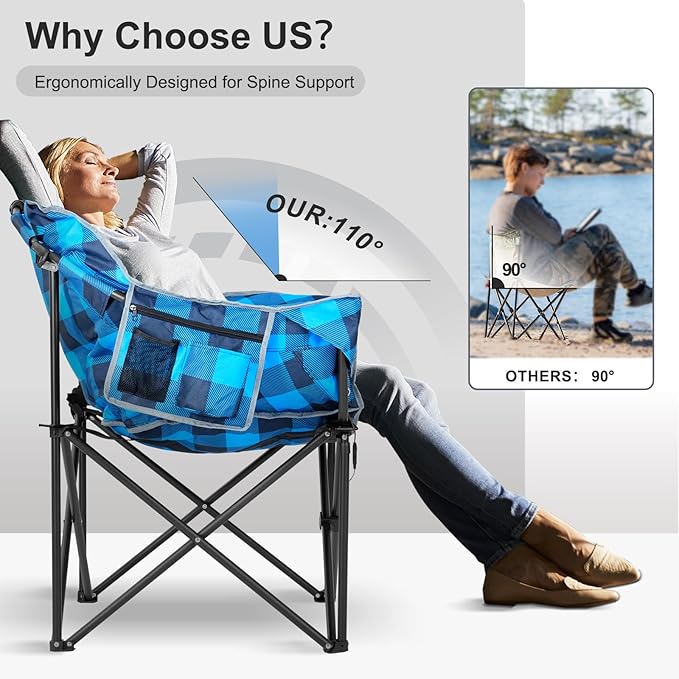 ABORON Oversized Heated Camping Chair, Portable Folding Recliner with 3 Heat Settings, Heavy-Duty Fully Padded Chair Supports Up to 500 lbs, Ideal for Outdoor Adventures