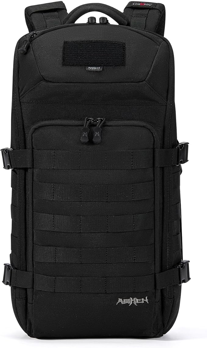 20L Slim Tactical Backpack - Suspended 13" Laptop Compartment, Rugged MOLLE Daypack for Everyday Carry, Work, Travel (Black)