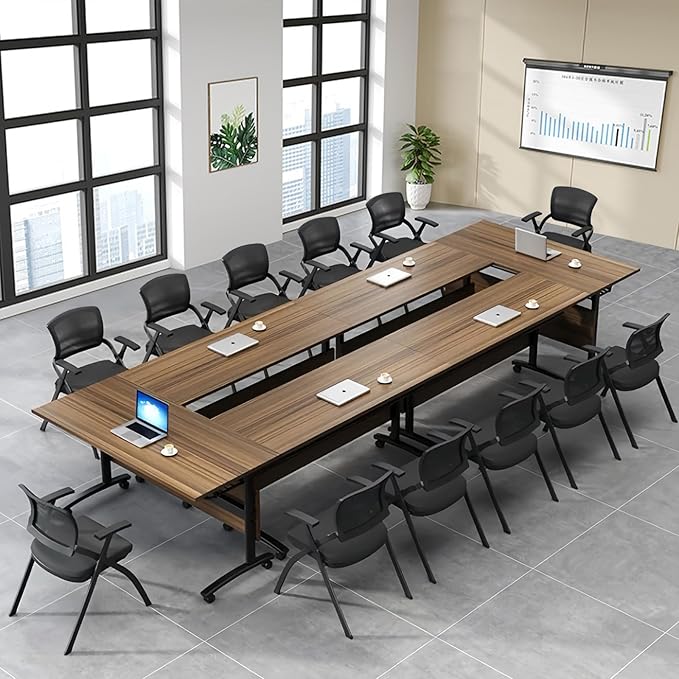2Packs Conference Room Table Foldable, Rectangular and Space-Saving Desk for Meetings, Offices, and Classrooms Heavy Duty, Sturdy Construction Easy Setup (Black Walnut 47.2*23.6*29.5Inch)