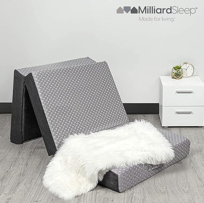 Milliard Trifold Mattress, Cot Size, 6 inch, Portable Foldable Mattress with Memory Foam & Washable Cover, Tri-Folding Floor Bed, Camping, Fold Up Guest Bed, RV Travel, Sleepovers, 75" x 31"