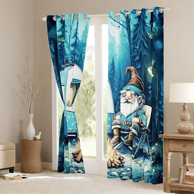 Erosebridal Gnome Blackout Curtains for Bedroom Living Room RV Camper Window Curtains 2 Panels 52" Wx84 L Camping Theme Drapes,Vintage Rustic Farmhouse Window Treatments