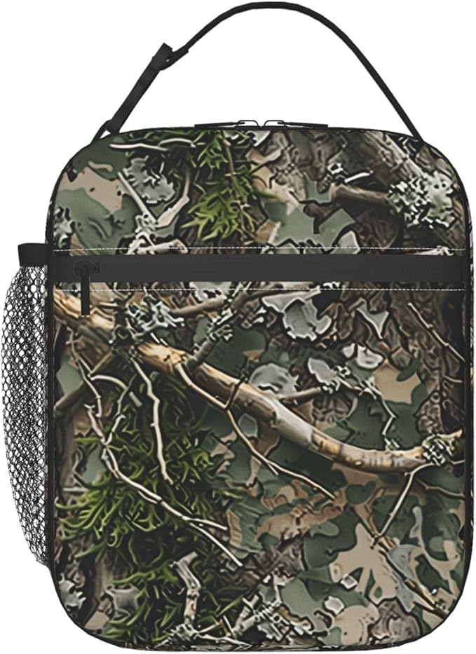 Reusable Camo Lunch Box for Kids Girls Boys Women Adult, Insulated Realistic Camouflage and Woodland Lunch Bag,Polyester Cooler Handbags Case for School Picnic Work Travel Beach or Hiking