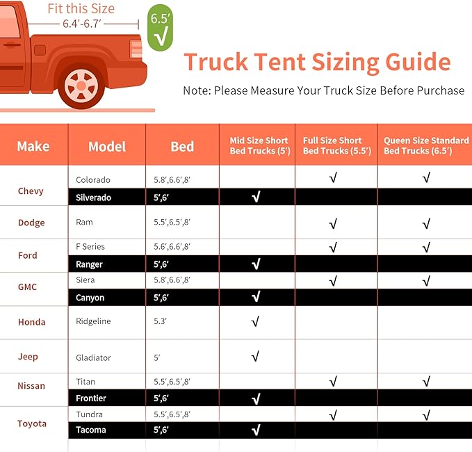 Goplus Waterproof Pickup Truck Bed Tent, 6.4-6.7 Inches, 2 Person, Removable Rainfly, Carry Bag, Mesh Window, Portable Full Size Regular Bed Truck Tent for Camping, Traveling Hiking