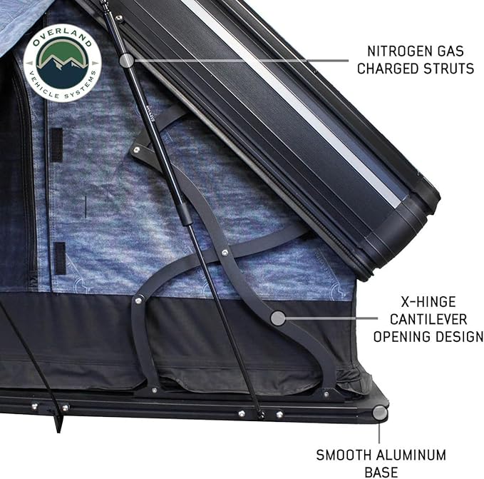Overland Vehicle Systems XD Everest Cantilever Aluminum Hard Sheel Roof Top Tent with Black Out Kit - Grey Body & Black Rainfly