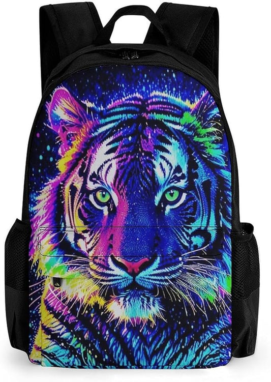 Supdreamc Lightweight Rucksack for Sports Travel Running, Big Capacity Multipurpose Anti-Theft Bookbag, Abstract Colorful Tiger Art Travel and Sport Backpack Rucksack