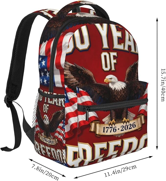 Adults Lightweight 250th Anniversary 1776-2026 Patriotic Eagle Art Rucksacks Large Capacity Bookbag With Adjustable Shoulder Straps for Trekking Outdoors Bicycle