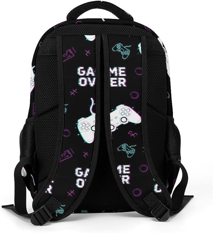 Large Capacity Laptop Backpack Cool Video Games Joystick Game over, Sturdy Water Resistant College Bookbag with Water Bottle Pockets for Business Travel Gifts