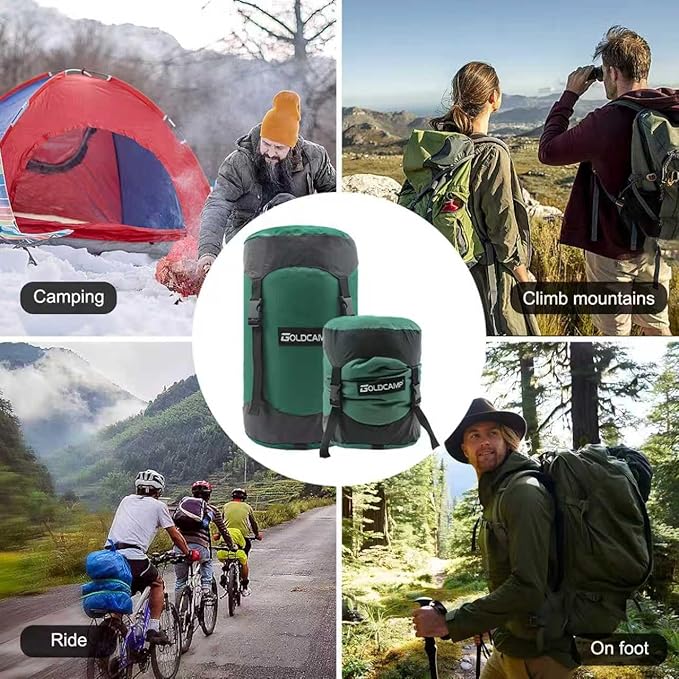 GoldCamp Compression Stuff Storage Sack for Sleeping Bag, Space Saving Gear with dust Flap, 600D Oxford Waterproof Camping, Hiking, Outdoor with Drawstring dust, Backpacking (Dark Green, XXXL,65L)